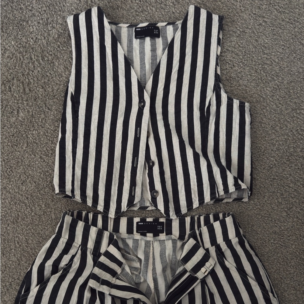 ASOS DESIGN Linen Mix Monochrome Stripe Set